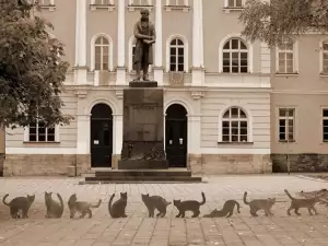 Бронзови габровски котки оживяват на фасадата на Веселата къща
